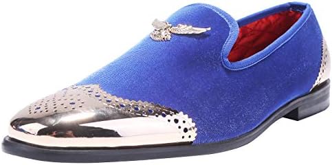ELANROMAN Mens Loafers Velvet Shoes Gold Metal Eagle Buckle Oxfords Wedding Party Smoking Slipper Slip ons Dress Loafers Shoes for Men 9 Colors