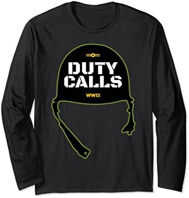 Unisex Duty Calls WWII Helmet Long Sleeve T-Shirt Gift XL: Black