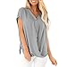 Women Shirts for Work Short Sleeve Chiffon Solid T-Shirt Office Ladies Loose V Neck Button Tops Gray