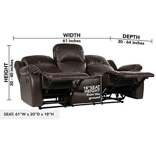 DIVANO ROMA FURNITURE Bonded Leather Double Recliner Sofa Living Room