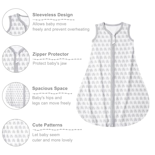 HQ-QILI BABY SLEEP SACK, 100% COTTON SUPER SOFT BREATHABLE SUMMER SLEEVELESS WEARABLE BLANKET, SLEEVELESS SLEEPING BAG FOR BOYS AND GIRLS, 0.5 TOG, 6-12 MONTHS, GREY RAINBOW