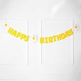 Daisy Happy Birthday Banner Set – Yellow Letter Paper Banner with White Flower Garland – Girls Birthday Party Decorations, Spring Theme Supplies