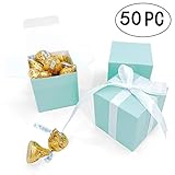 Turquoise Small Cube Candy Boxes Bulk Teal Blue Wedding Party Favors Gift Boxes Baby Bridal Shower Thank You Treat Candy Boxes Supplies, 2x2x2 inch, 50pc