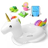 Pfloat Unicorn Baby Float,Inflatable Baby Swimming Float For Age 6 -36 Months With 3 Bath Toys-Rapid Valves&Carry Bag