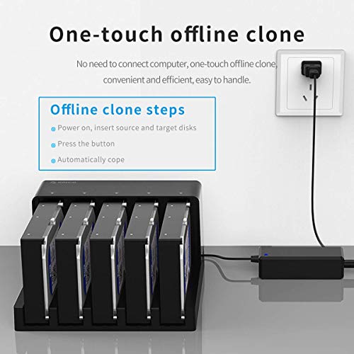 ORICO USB 3.0 to SATA External Hard Drive 5 Bay Docking Station with Duplicator Offline Clone Function for 2.5 or 3.5in HDD, SSD Support 5X 10 TB