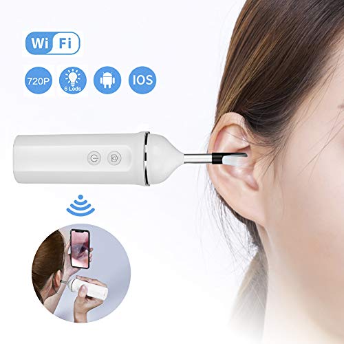 Otoscope Ear Cleaner Wireless Ear Camera 720P HD Earwax Removal Tool with 6 Adjustable LEDs for iOS and Android Smartphone, iPhone, iPad, Samsung