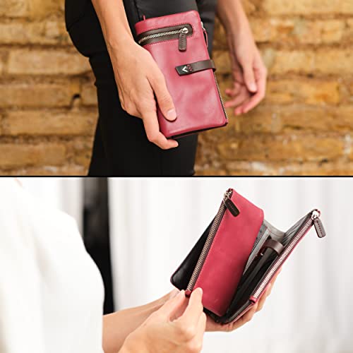 Lavalen® Women's Leather Wallets – Large Women's Wallet with RFID – Genuine Leather Card Holder – Removable Red Purse – Handmade Wallet – Modern Gift.