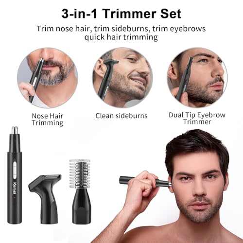 KEMEI Professional Hair Clippers for Men, Cordless Barber Razor Razor Foil Razor for Nose Eyebrow Ear Kit with 11 Guide Combs