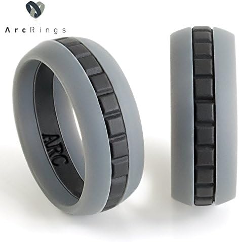 Mens Silicone Wedding Ring Band - ArcRings - (Gray/Black/Gray, 10)