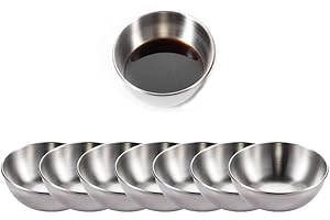 QYCX 8Pcs Stainless Steel Sauce Dish, Seasoning Dishes, Sushi Dipping Bowl Saucers, Mini Round Dish, Metal Ramekins Mini Appe