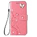 Auroralove CMBB Luxury Handmade Bling Rhinestone Soft Slim Flip Stand Wallet iPhone 7 Plus 5.5 Flower Butterfly PU Leather Case for Girls Women-Rose Red