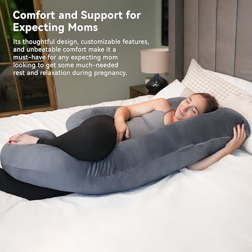 PinkFroggie Pregnancy Pillows, Soft U-Shape Maternity Pillow with Removable Cozy Velvet Cover-Full Body Support Pillows for Adults Sleeping-Pregnancy Must Haves