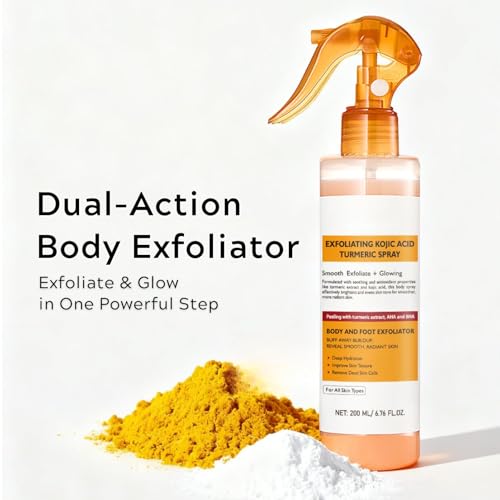 LBOYLOVE® 2 PCS Body Keratin Care Turmeric Spray & Exfoliating Serum for Face, Gently Exfoliating Peeling & Refines Skin, Turmeric Serum Hydration and Supports Smoother - for All Skin Types