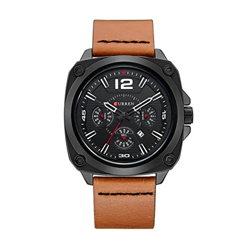 CURREN Hombres de primeras Marcas Relojes de Cuarzo Deportes Reloj de Cuarzo Correa de Cuero Reloj Militar Naranja
