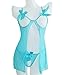 Eternatastic Women Mesh Cupless Babydoll Sleepwear Lingerie Set Thong Blue XL