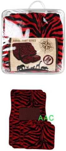 AJ WORLDWIDE Universal Fit Automotive Gift Set Two Lowback Front Seat Covers, One Rear Bench Seat Cover, One Steering Wheel Cover, Two Shoulder Pads, and Four Floor Mats - Zebra Red