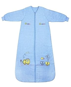 Schlummersack Ganzjahres Kinderschlafsack mit langen Ärmeln in blau 2.5 Tog 150cm/6-10 Jahre - Zug