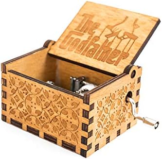 lujiaoshout Wooden Retro Music Box Carved Music Box Hand Cranked Godfather Music Box Mechanism Musical Box Gift