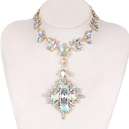 Shlonger Womens Chunky Dangle Rhinestone Faceted Necklace Jewelry Punk Bohemia Choker Collar Bib for Women Colorful