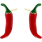 Cute Chili Stud Earrings for Women Sterling Silver Posts Enamel Funny Hot Spicy Capsicum Statement Earring Lifelike Simulation Vegetable Food Cartilage Piercing Personalized Unique Jewelry