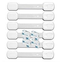 BabyKeeps Child Safety Locks - Latches to Baby Proof Cabinets, Drawers, Appliances - No Drilling - Plus Extra 3M Adhesive Included - Adjustable Length - 6 Pack, White