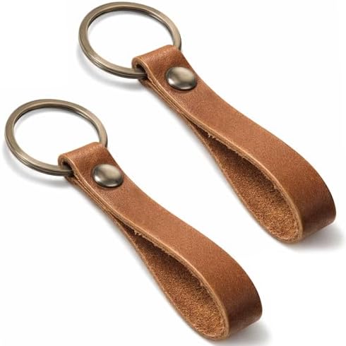 Zittop Leather Keychain POB Solid Metal Bronze Handcraft Key Ring