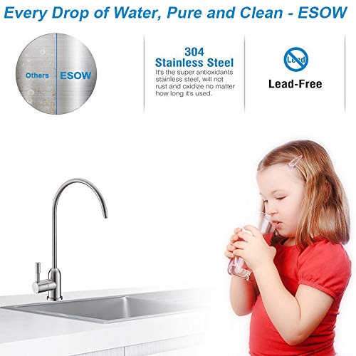 ESOW Kitchen Drinking Water Faucet, 100% Lead-Free Kitchen Water Filter Faucet Fits most Reverse Osmosis Units or Water Filtration System in Non-Air Gap, Stainless Steel 304 Body Brushed Nickel Finish