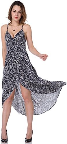 Stcgoo Floral Summer Casual Maxi Dress Women's halter boho split Print Strap Wrap Sundress -L Dark blue