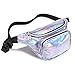 Holographic Fanny Pack, Veckle Iridescent Fanny Pack for Women, Silver Blue