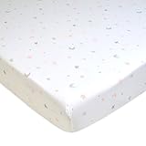 American Baby Company Printed 100% Natural Cotton Value Jersey Knit Fitted Pack N Play Playard Sheet, Pink Stars and Moon, Soft Breathable, for Girls