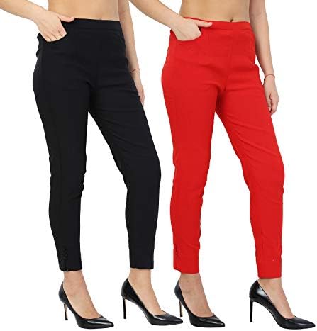 Istyle Can Combo of 2 Fashionable Lycra Stretchable Slim Fit Straight Casual Cigarette Pants for Girls/Ladies / Women Black (2 Colors, 30)