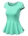 J.TOMSON Women's Short Sleeve Fitted Peplum Top Mint M