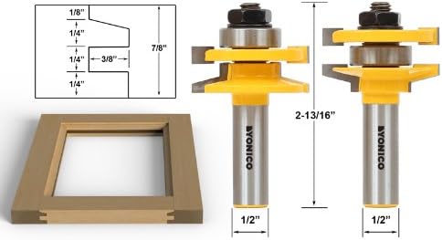 Yonico 12247-2 Bit Rail and Stile Router Bit Set, Bevel - Stock Size: 3/4" to 7/8" - 1/2" Shank, 1/2-inch diameter x 2-3/4-inch length - Image 3