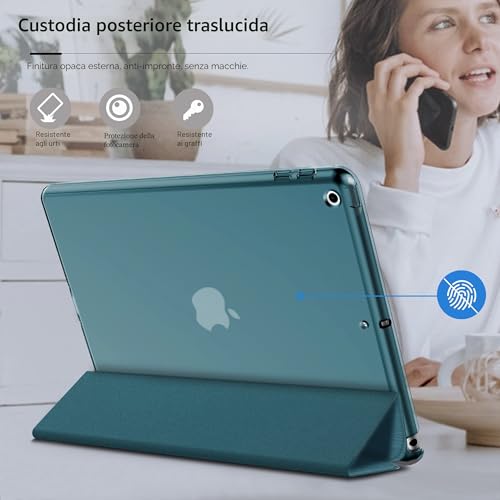 EasyAcc Case Cover Compatible with iPad 9th Generation / 8th and 7th Generation 10.2 Inch 2021 2020 2019 Model - Ultra Thin Transparent Back Case (Peacock Blue) | Translucent Slim Case for iPad 7 8 9, Stand Auto Wake/Sleep - Peacock Blue