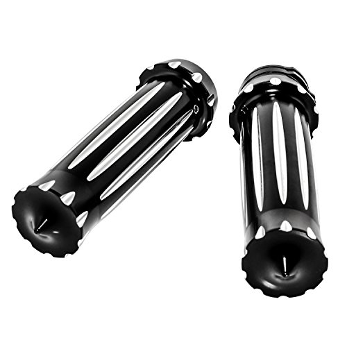 Senkauto Motorcycle Deep Cut Black Hand Grips 1" 25mm Handlebars Harley Softail Touring Road King Street Glide (Type 01)