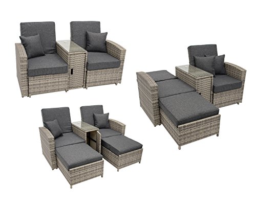 DEGAMO Doppel-Funktionsliege Gartensofa Gartenliege Matera, Aluminiumgestell + Polyrattangeflecht grau Bicolor, Polster grau, Rückenteile verstellbar, Outdoor – Bild 4