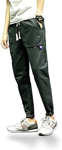 Men's Casual Basic Slim Fit Elastic Waist Twill Cargo Pants (XL, Black)