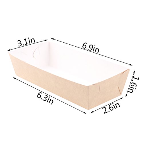 uhoMEy Pack of 50 pcs Disposable Paper Food Tray, Friendly Kraft Paperboard Food Trays, Food Boat Baskets Containers for Fries, Hot Corn Dogs or Other Food Serving - Thumbnail 3