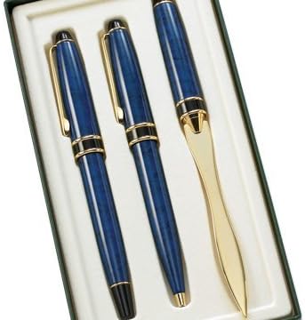 Aeropen International GS-3004 3 Pcs. Set Blue Marble BP Pen RB Pen and Letter Opener with Gift Box
