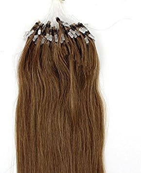 100s 16'' 18'' 20'' 22'' 24'' 26'' Loops Micro Rings Beads Tipped Remy Human Hair Extensions Straight 10 Colors in Women Beauty Style (24inch 0.7g/s 100s each pake, #12 Light Brown)