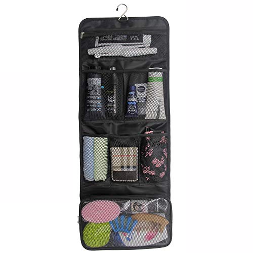 Travel Hanging Toiletry Bag Travel Kit Organizer Cosmetic Makeup Waterproof Wash Bag for Women Girls Travel Case for Bathroom Shower (Black)
