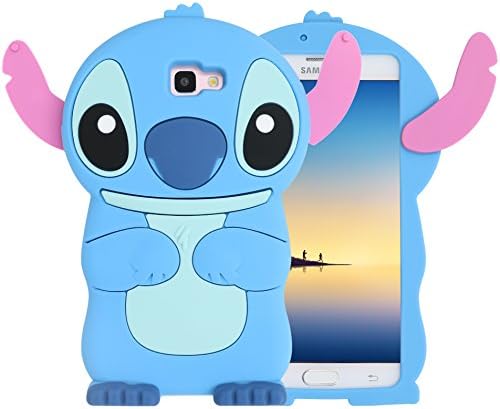 Galaxy J7 V Case, J7 Perx Case, Galaxy J7 Prime Case, Galaxy J7 Sky Pro / Galaxy Halo Case, 3D Cartoon Lilo Stitch Movable Ear Flip Soft Rubber Protective Case ( Stitch Blue)
