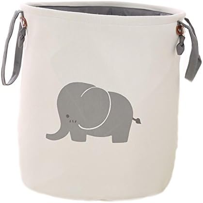 GZCNBMYUS Collapsible Laundry Basket, Dirty Cloth Drawstring Storage Bin Toy Collection Organizer with Two Handles for Nursery Kid's Room - Elephant