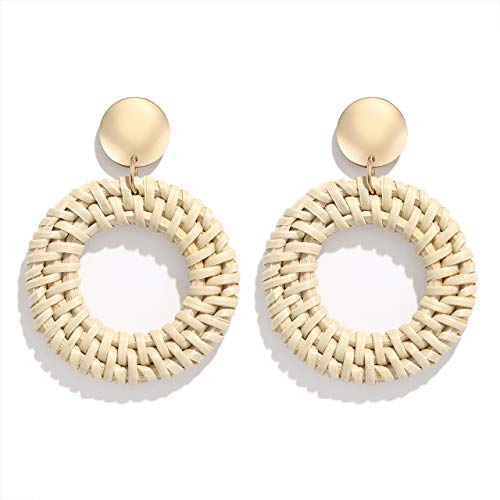 YAHPERN LPON Rattan Earrings for Women Girls Handmade Lightweight Wicker Straw Stud Earrings Statement Weaving Braid Drop Dangle Earring (Hoop) - Thumbnail 7