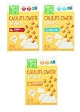 Real Food From the Ground Up Cauliflower Cracker Stars Variety Bundle of Three Flavors: One Box Each of Sea Salt, Pizza and Cheddar (3 Boxes)