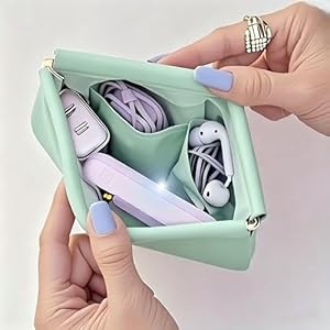 Purse Organizer Insert for Cloud Bag Green,Squeeze Top Faux Leather Makeup Pouch, Self Closing Cosmetic Bag Shaper and Handba
