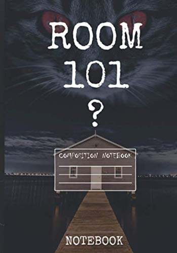 ROOM 101 White Cat Notebook: Writing Notebook, Hardbound Cover, 7 Inch x 10 Inch, 120 Ruled Sheets (120 Pages)