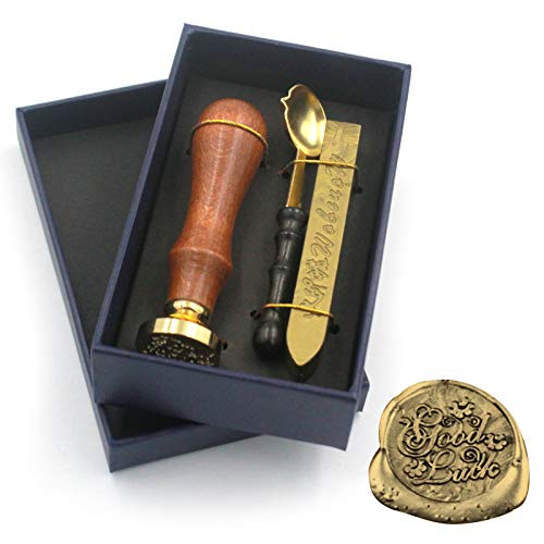 Wax Seal Stamp Set, 1Pcs Copper Seals(Good Luck)+ 1Pcs Wooden Hilt +1Pcs Sealing Wax Stick and 1Pcs Melting Spoon,Vintage Retro Classical Initial Seal Wax Stamp Kit,Perfect Gift Ideas for Friends - Thumbnail 6