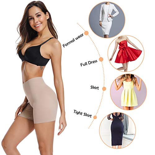 WOWENY Mid-Rise Smooth Slip Shorts Panty for Women Under Dress Anti Chafing Boyshort Safe Panties (Beige, XX-Large)