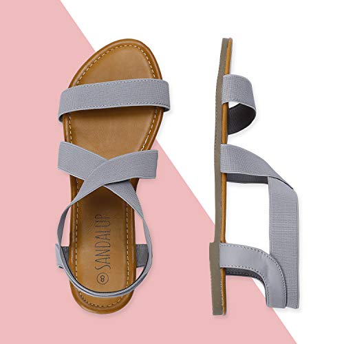 SANDALUP Elastic Ankle Strap Flat Sandals for Women Gray 08 Pricepulse